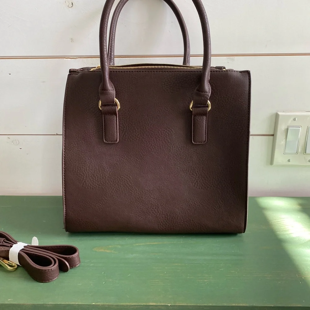 Charming Charlie Dark Brown Satchel with Gold Hardware - Picture 5 of 6